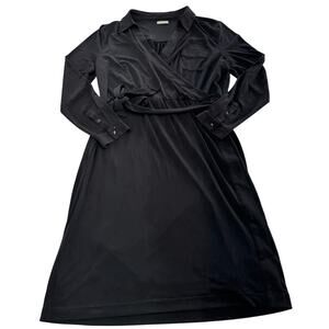 Planet Dress Womens 12 Black Surplice Collared‎ Midi Tie Waist Career